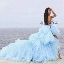 Sky Blue Tiered Tulle Long Women Dress For Bridal Sexy Backless High Low Dresses For Party Ruffles Summer Vestido De Mulher 2024 - buy cheap