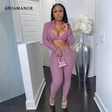 ANJAMANOR Spring 2020 Plaid Pink Sexy 3 Piece Set Plus Size Clothing Club Outfits Jacket Crop Top Pants Matching Sets D25-EB42 2024 - buy cheap