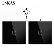 Водонепроницаемый и пожаробезопасный выключатель света UNKAS, стандарт ЕС, роскошная стеклянная кристальная панель, 1 банда, 2-полосный настенный сенсорный выключатель 2024 - купить недорого