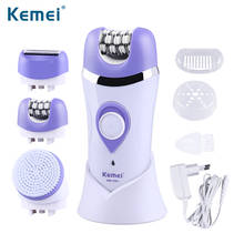 Kemei barbeador 3 em 1, depilador sem fio recarregável, remoção de pelos molhados/secos, para mulheres, corpo, perna, biquíni 2024 - compre barato