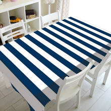 Mantel de poliéster con rayas blancas y azul marino, cubierta de mesa rectangular cuadrada para comedor, Decoración de cocina 2024 - compra barato