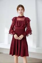 Princess Women's Dress 2021 Spring Autumn Casual Vestidos Women Cascading Ruffle Mesh Knit Patchwork Long Sleeve Sweater Dress 2024 - buy cheap