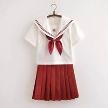 Japanese School Uniform College Wind Short JK Uniform Orthodox Sailor Suits Girls White Shirt Red Plaid Skirt Red Bowtie Set 2024 - buy cheap