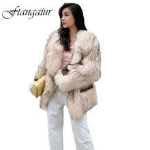 Ftangaiur2021-abrigo de piel de mapache para mujer, abrigo grueso de importación de Finlandia, tejido medio Natural, abrigos de piel de mapache 2024 - compra barato