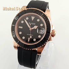 Relógio mecânico de luxo masculino, 40mm, bliger, mostrador preto, capa de ouro rosa, moldura cermaic, vidro de safira, data luminosa, automático 2024 - compre barato