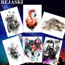 REJASKI Flamingo Graffiti Wolf Temporary Tattoos Sticker Colorful Animal Flash Tatoos Art Arm Custom Waist Tattoo For Women Men 2024 - buy cheap