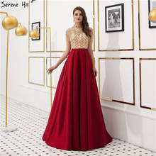 Wine Red Crystal Satin Prom Dresses 2021 Short Sleeves A-Line Formal Party Gown Serene Hill LA6568 2024 - buy cheap