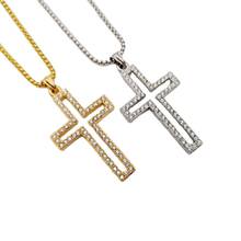 New full rhinestones Stainless steel hollow out cross pendant & Necklace Bling Bling HIP HOP rock rapper cross necklace 2024 - buy cheap