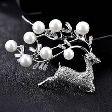 Okily elegante inverno jóias feminino zircão animal broche de cristal pérola para casaco veados broches de natal pinos melhor masculino accessori 2024 - compre barato