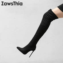ZawsThia-botas por encima de la rodilla para mujer, botines sexys de tacón alto súper fino de 12cm, botas altas elásticas hasta el muslo, otoño e invierno, 2020 2024 - compra barato