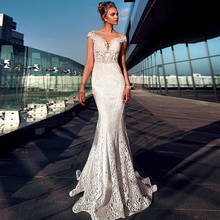 Vestido de novia de sirena con escote de Joya de encaje moderno, corpiño transparente, ilusión en la espalda 2024 - compra barato