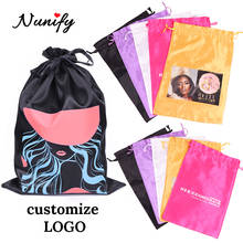 Nunify-bolsa de armazenamento de cabelo, logotipo personalizado, 25*35cm, tamanho grande, cetim, para extensões de cabelo, peças para cabelo, 50 peças, peruca, presente 2024 - compre barato