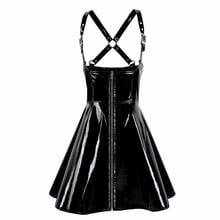 Vestido de cuero de látex de PVC para mujer, prenda Sexy de aspecto húmedo, ajustado, negro, con tirantes, para fiesta y Club 2024 - compra barato