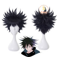 Jujutsu-Peluca de Cosplay Kaisen Megumi Fushiguro, pelo sintético resistente al calor, color azul oscuro, con gorro, para fiesta 2024 - compra barato