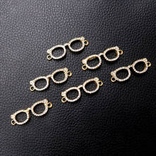 6pcs/lot Gold Plated Glasses Shaped Double Hanging Connector Rhinestone Charms Necklace Pendant DIY Jewelry Making 38*12mm P270 2024 - buy cheap