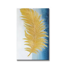 Home wall decoration Handmade canvas oil painting yellow feather hanging picture image for living room Entrance no framed 2024 - buy cheap