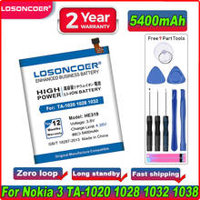 Мобильный аккумулятор LOSONCOER HE319, 4900 мАч, высокое качество, для Nokia 3 Nokia3 TA-1020 1028 1032 1038, литий-полимерные батареи 2024 - купить недорого