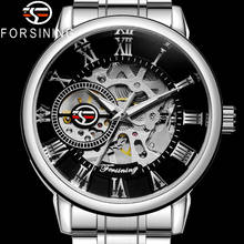 FORSINING Men Wristwatch Military Sport Male Clock Top Brand Luxury Silver Stainless Steel Skeleton Man Mechanical Watch 8099 2024 - buy cheap