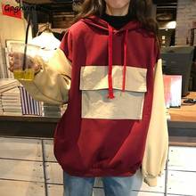 Hoodies Women Pullover Hooded Plus Velvet Thicker Pocket Sweet Loose Patchwork Panelled Casual Ulzzang Harajuku Streetwear Chic 2024 - buy cheap