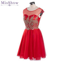 MisShow Sweet Floral Lace Beads Chiffon Red Midi Women Dress Sexy Illusion Short Night Club Party Homecoming Dresses Vestidos 2024 - buy cheap