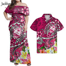 Jackherelook Red Guam Polynesian Samoa Hibiscus Plumeria Print Sexy Bodycon Maxi Dress Off Shoulder Ruffle Robe Elegant Vestdios 2024 - buy cheap