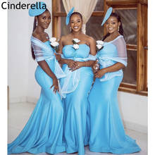 Bridesmaid Dresses 2021 Baby Blue Sleeveless Satin Zipper Back Mermaid Bridesmaid Dresses With Cap Wedding Party Dresses 2024 - buy cheap