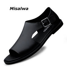 Misalwa sandálias masculinas de couro legítimo de vaca, chinelos roam para homens do verão, para praia e pesca, sapatos estilosos de maré macia 2024 - compre barato