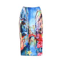 BunniesFairy 2022 Vintage Ladies Fashion Vintage Oil Painting Print High Waist Stretch Pencil Skirt Long Bodycon Saias Femininas 2024 - buy cheap