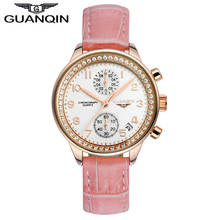 Guanqin relógios de pulso de couro feminino, relógios de marca luxuosa com cronógrafo, novo relógio de quartzo de cristal elegante para meninas 2024 - compre barato