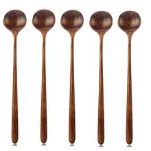 Cucharas largas de madera, 5 piezas de estilo coreano, 10,9 pulgadas, 100% de madera Natural, cucharas redondas de mango largo para mezcla de cocina y sopa Stirr 2024 - compra barato