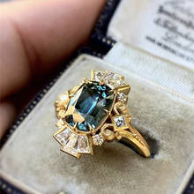 VAGZEB Gold Color Square Blue Series Stone Women Rings Simple Minimalist Accessories Ring Band Elegant Engagement Jewelry Rings 2024 - buy cheap