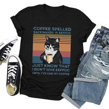 Camiseta feminina com espelhos de café, plus size, estampa de letras, gato fofo, gráfico, verão, harajuku, estética, roupas, camiseta, feminina 2024 - compre barato
