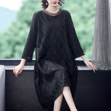 Женское свободное платье средней длины с вышивкой, винтажное черное облегающее вечернее платье из шелка тутового шелкопряда с размера плюс, 5XL, весна 2021 2024 - купить недорого