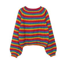 Lgbt Clothes Rainbow Sweaters Women Autumn Causal Striped Female Long Sleeve Harajuku Vintage Loose Tops Punk Style 2024 - buy cheap