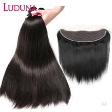 Luduna Brazilian Hair Bundles With Frontal Bundles Straight Bundles With Frontal Remy Human Hair Weave 3 Bundles With Frontal 2024 - buy cheap