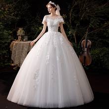 Floor-length O-neck Wedding Dress 2022 Classic Lace Up Ball Gown Princess Luxury Vestido De Noiva Robe De Mariee Plus Size 2024 - buy cheap
