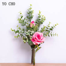 YO CHO Rose Flower Artificial Silk Lotus Eucalyptus Leaves Baby's Breath Wedding Bouquet Bride Party Bouquet DIY Home Decoration 2024 - buy cheap