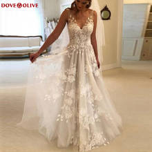2020 Simple Boho A-Line Wedding Dresses Deep V- Neck Sleeveless Backless Bridal Gowns Appliques Lace Illusion vestidos de noiva 2024 - buy cheap