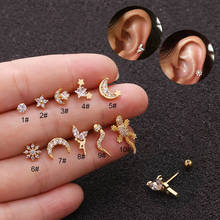 1PC Fashion Stainless Steel CZ Cartilage Earrings for Women Snake Lizard Gecko Flower Moon Stud Earrings Ear Piercing Jewelry 2024 - buy cheap