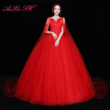 Anxin sh-vestido de noiva com renda vermelha, vestido vintage, sem mangas, com renda, gola redonda, para festa de noiva e casamento 2024 - compre barato