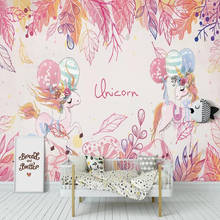 Papel de pared infantil personalizado, mural de unicornio rosa para sala de estar, dormitorio, sofá, Fondo de pared, decoración de papel tapiz 2024 - compra barato
