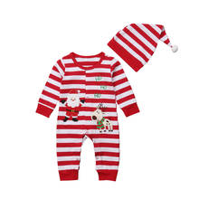 Christmas Baby Boy Girl Stripe Santa Claus Romper Jumpsuit+ Hat Clothes 2Pcs Outfit Set Xmas Costume 2024 - buy cheap