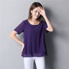 Women Chiffon Shirt Loose Plus Size Blouse Ladies Summer Style O-Neck Short-Sleeved Female Tops 5xl 6xl 2024 - buy cheap