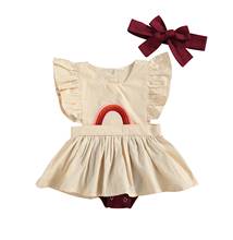 Citgeett Summer Infant Baby Girls Outfits Suits Fly Sleeve Rainbow Embroidery Romper Skirt + Bowknot Headband Clothes 2024 - buy cheap