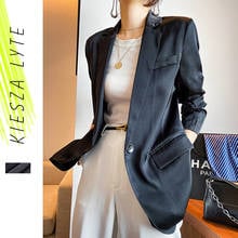 Blazer de satén negro para mujer, chaqueta fina para oficina y trabajo, verano, 2020 2024 - compra barato