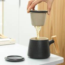 Taza de cerámica con Infusor de té, vaso con tapa y filtro, con mango de madera, para leche, café, zumo, vaso de agua 2024 - compra barato