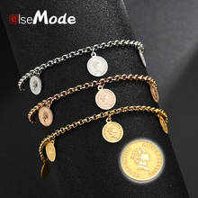 ELSEMODE Retro Elizabeth Coin Pendant Bracelet Stainless Steel Queen Avatar Chain Bangle For Women Girl Anniversary Jewelry Gift 2024 - buy cheap