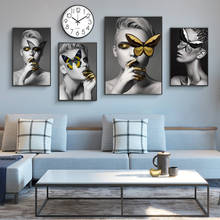 Nordic Art Sexy Girls Cover Face Canvas Art Posters And Prints Gold Lips Canvas Paintings On the Wall Art Pictures Cuadros Decor 2024 - buy cheap