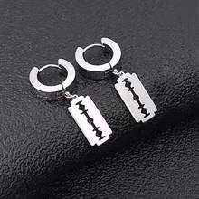 Stainless Steel Gold Silver Plated Razor Blade Drop Earrings Small Hoop Dangle Ear Jewelry Rock Roll Men Women Fashion Gift 2024 - buy cheap