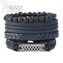SIZZZ-pulsera de cuero de cuatro piezas para hombre y mujer, brazalete de cuero, tejido, sencillo, estilo retro, 2019 2024 - compra barato